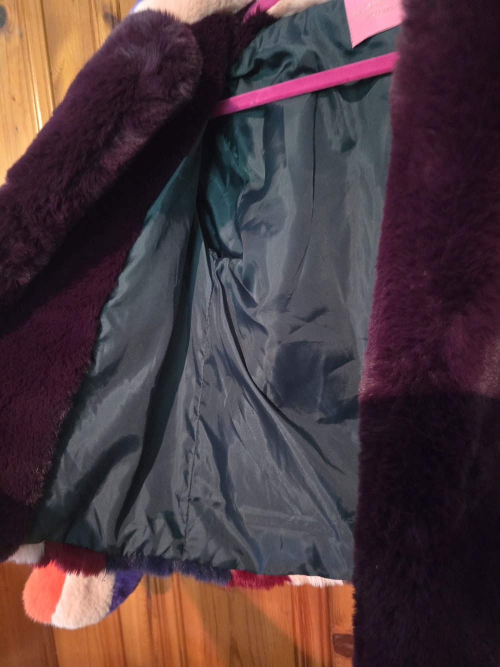 Multicolor Faux Fur Bomber Jacket - Women's Bold Stripe Coat - Picture 10 of 16